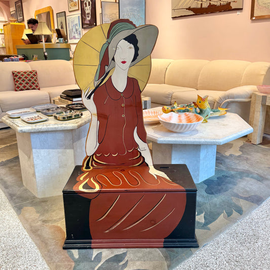 Vintage 1980's Art Deco Lady Wooden Bench Chest