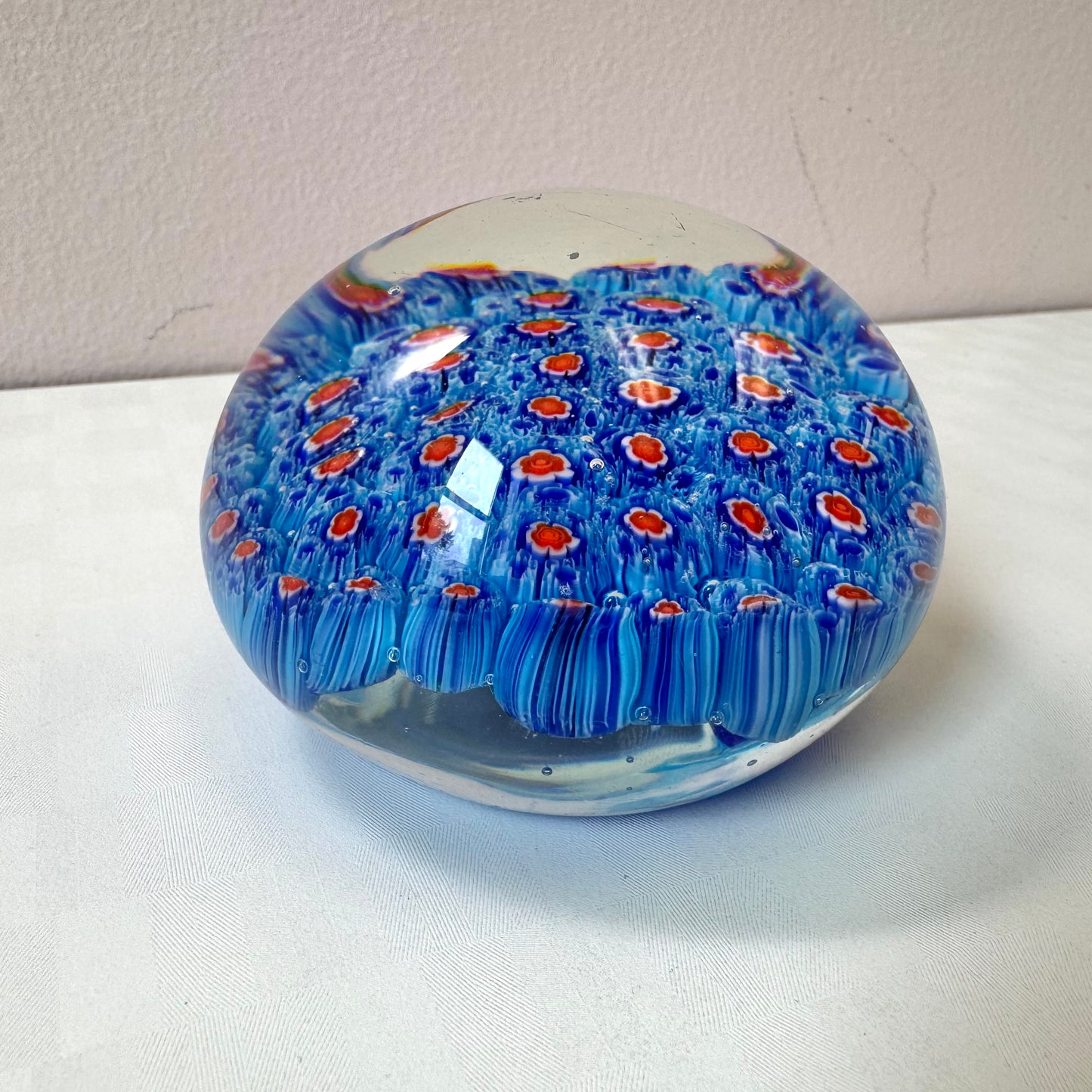 Vintage Blue and Red Millefiori Paperweight