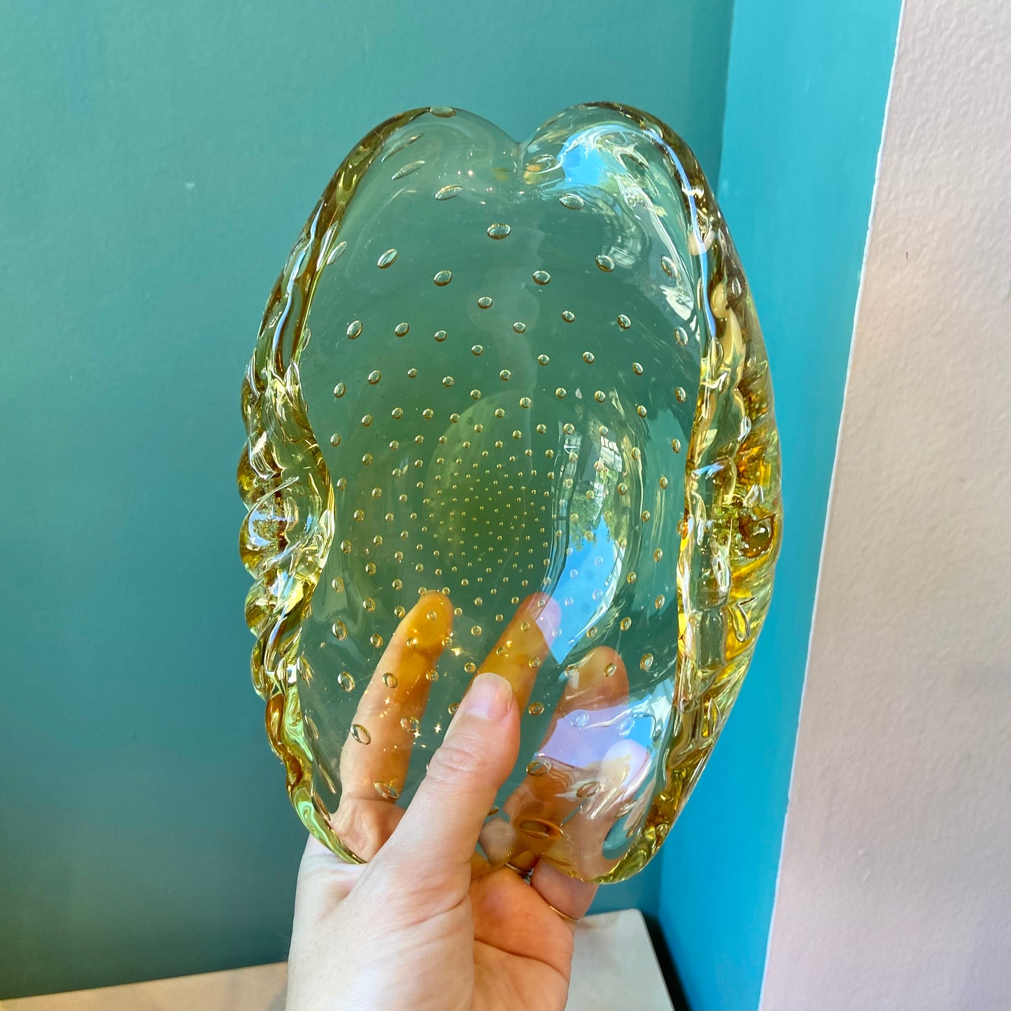 Vintage Yellow Bullicante Glass Ashtray/Catchall