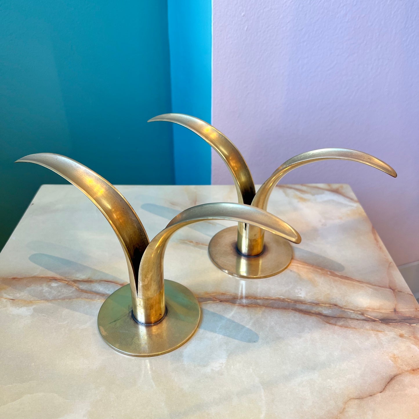 Pair of Ystad Mid Century Brass Candlestick Holders
