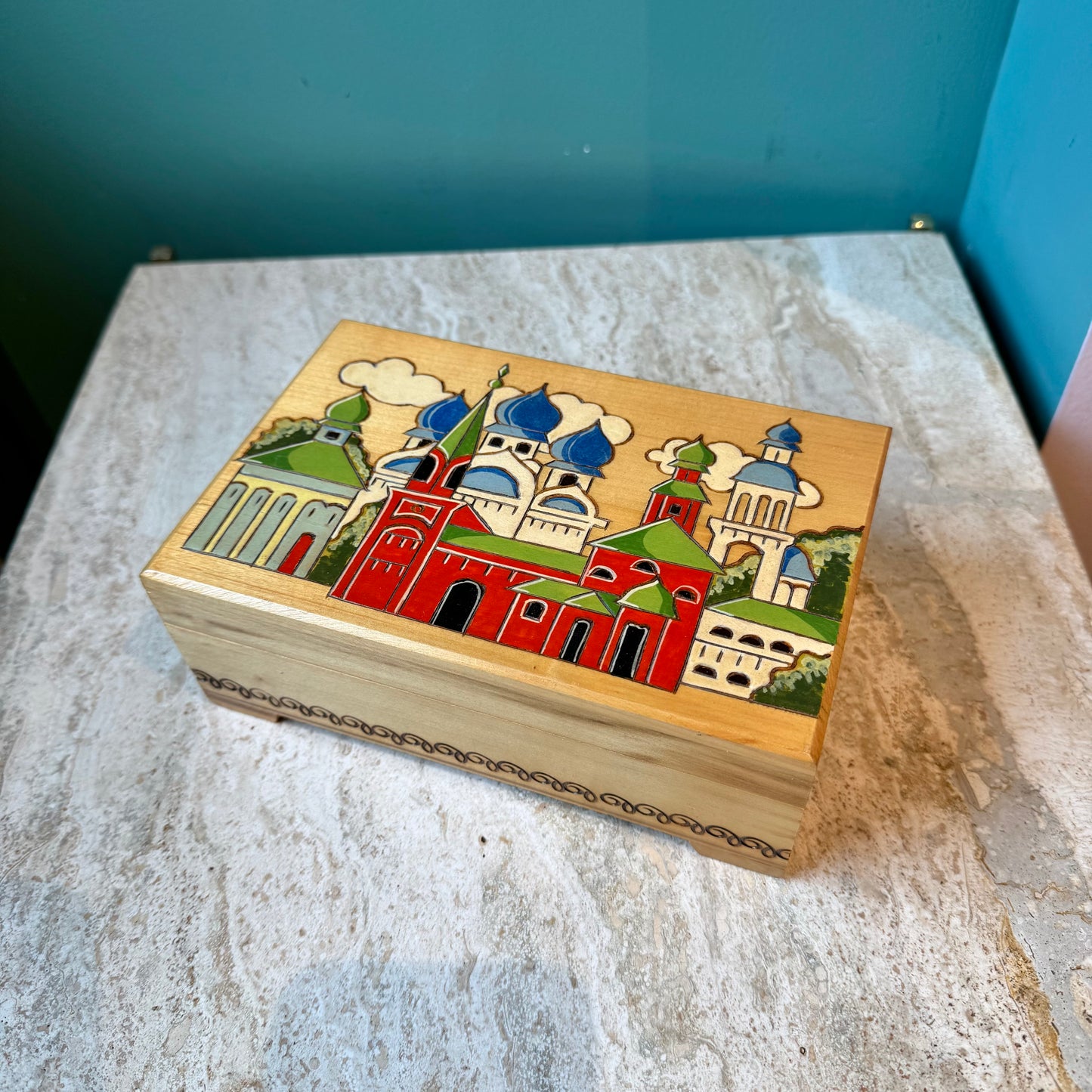 Vintage Hand Painted Russian Wooden Trinket Box