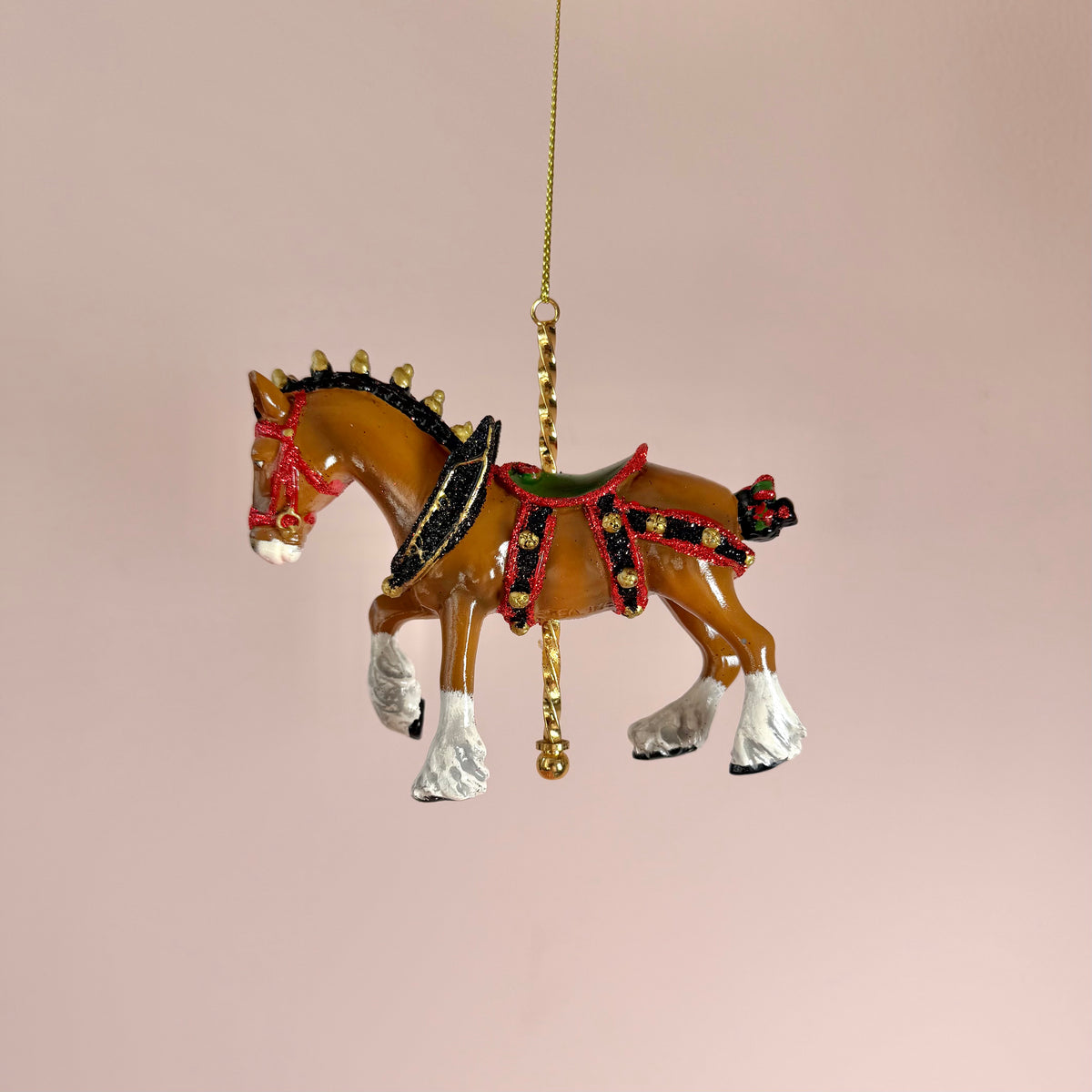 Resin Carousel Brown Clydesdale Horse Ornament