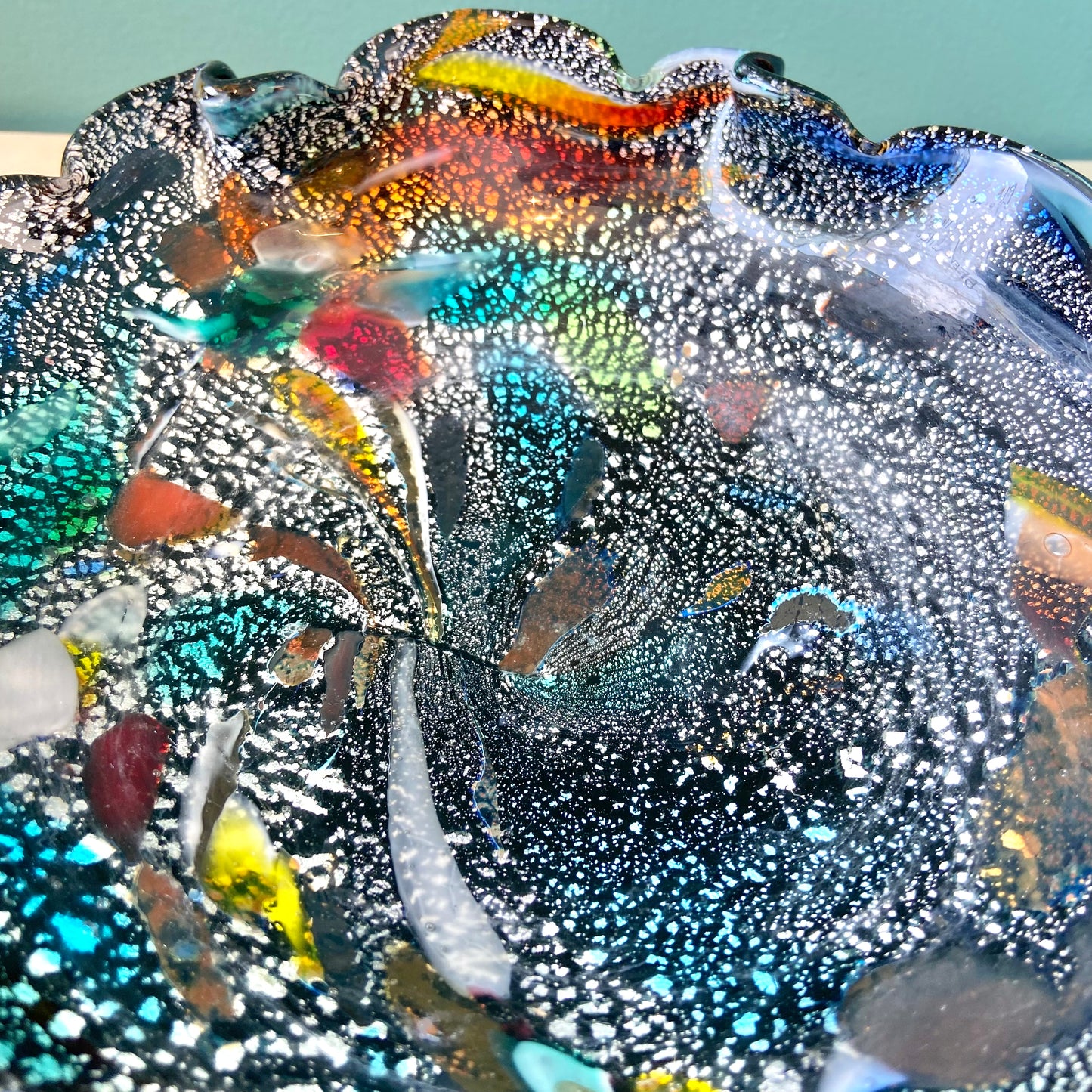 Vintage Colorful Murano Style Hand Blown Glass Bowl
