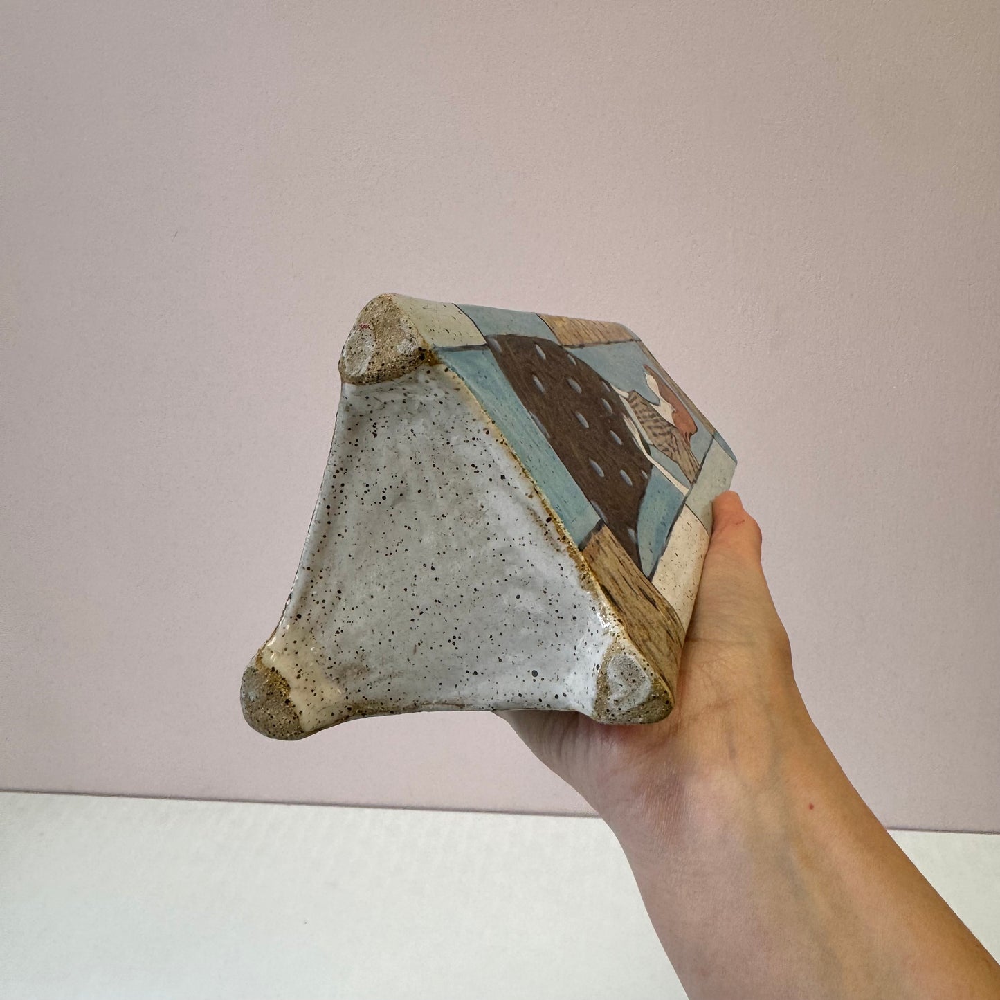 Set of 3 Vintage Triangular Clay Female Figure Vases