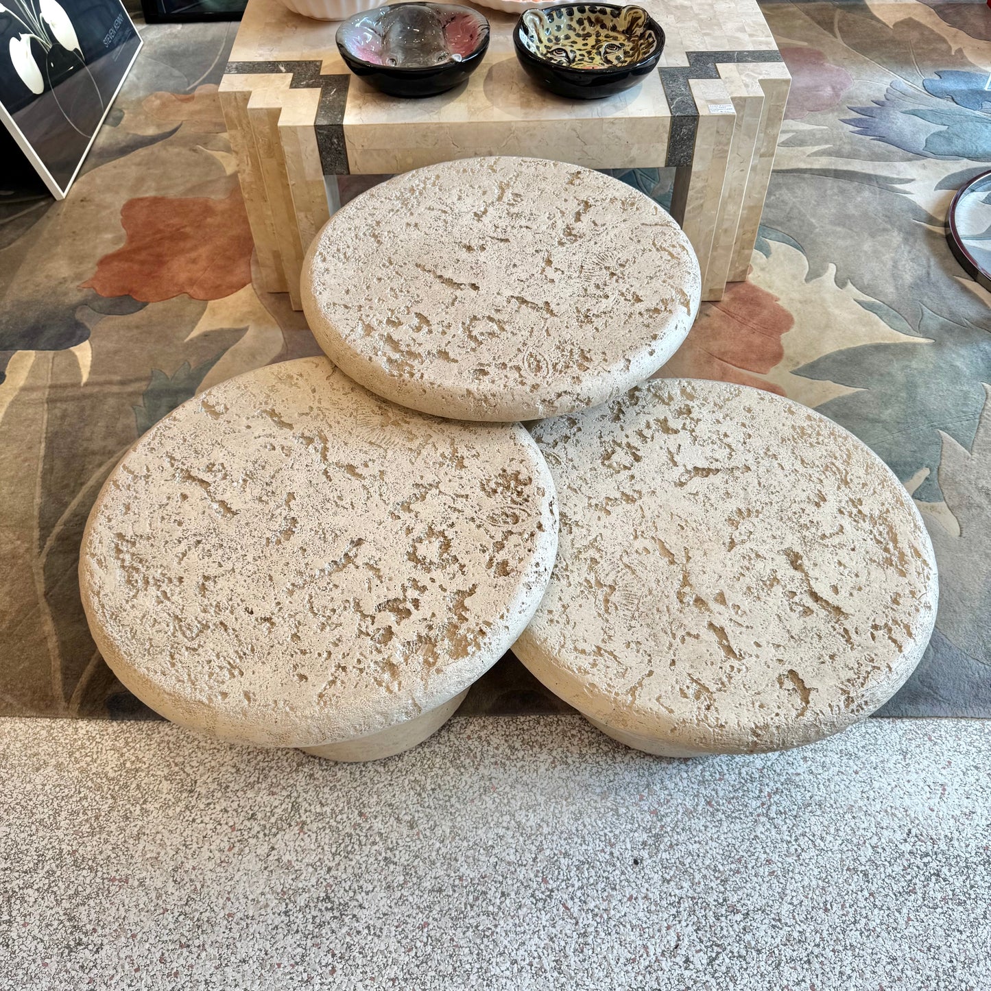 Set of 3 Vintage Faux Travertine Nesting Mushroom Tables