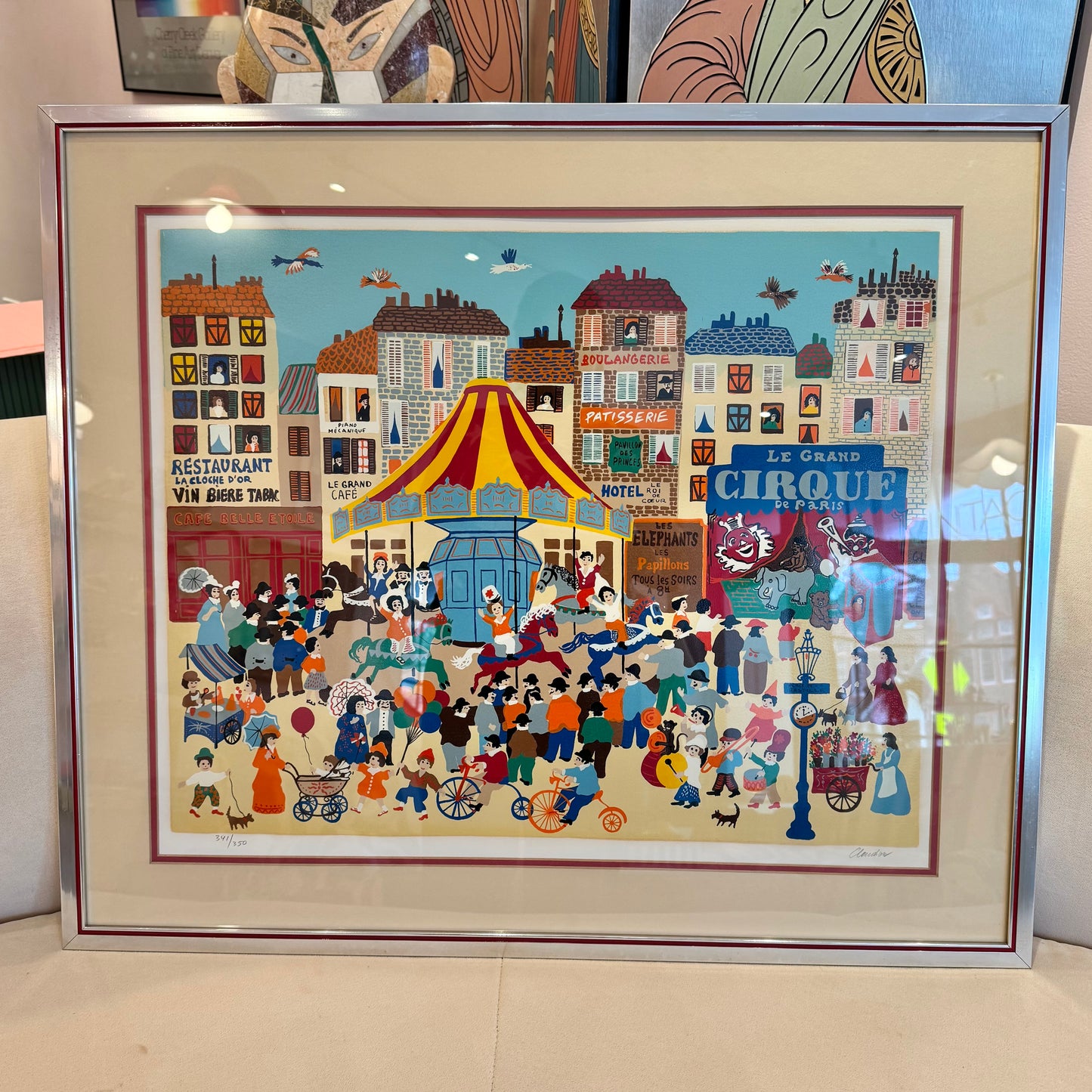 Framed Vintage ‘Park D’Amusement’ Limited Edition Serigraph by Claudine-Signed/Numbered