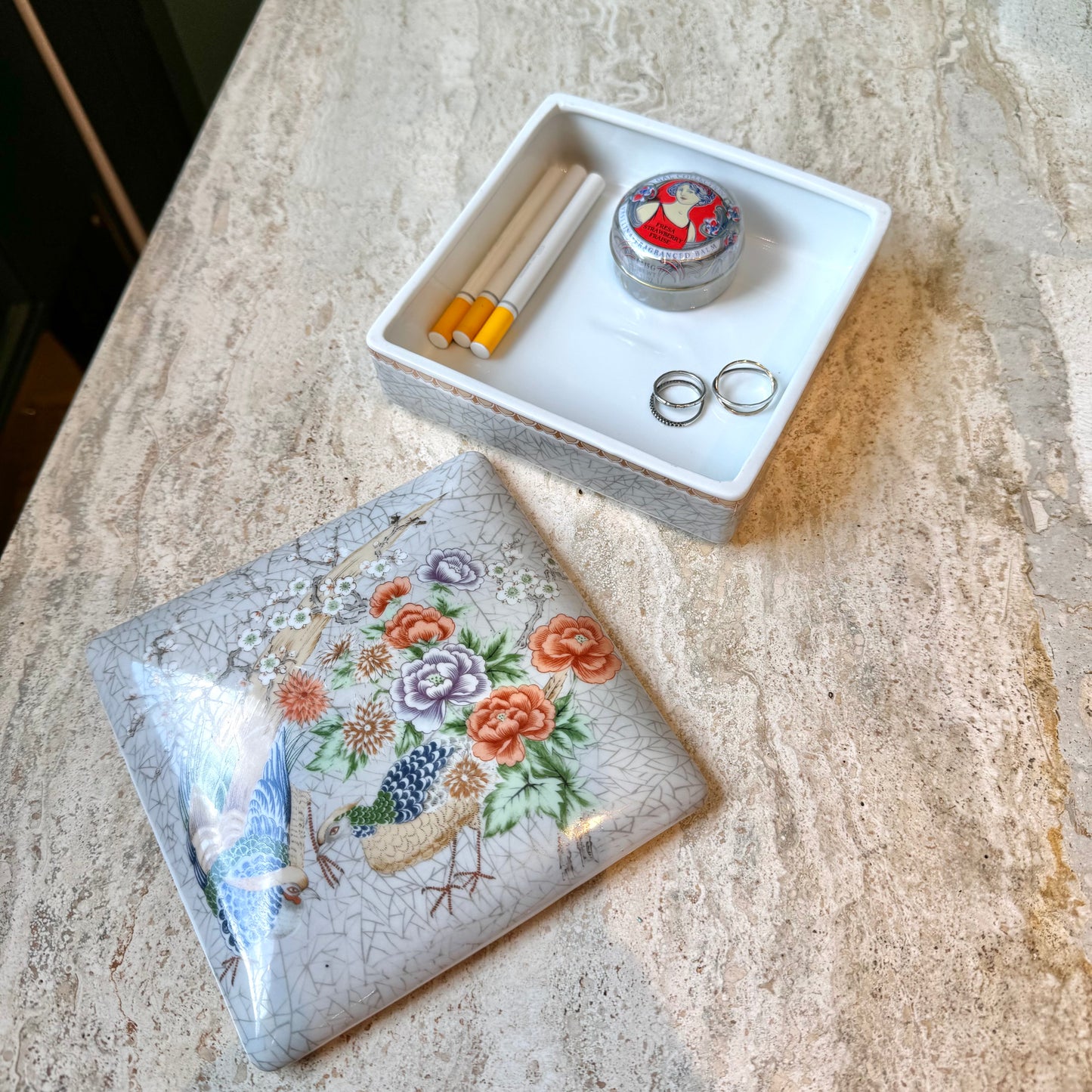 Vintage Porcelain Square Trinket Box by Shafford