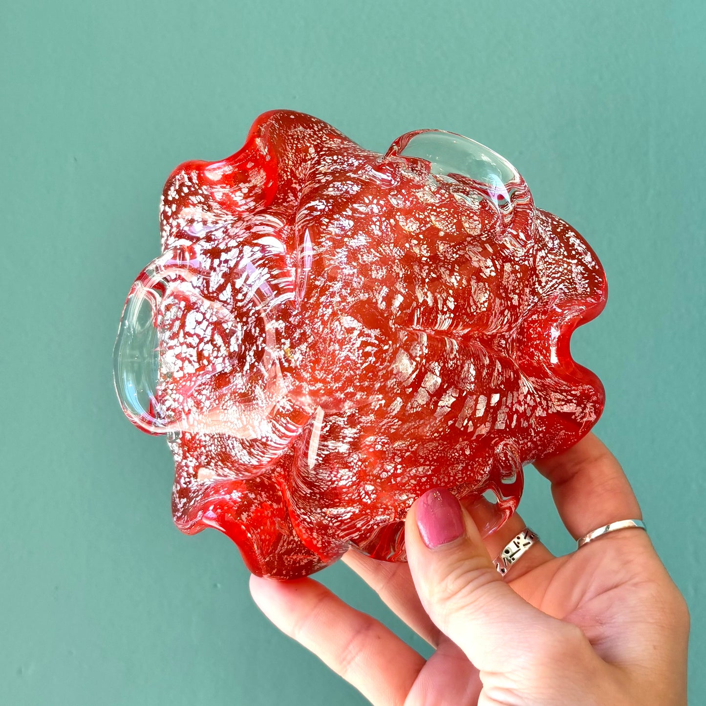 Vintage Orange and Silver Fleck Murano Glass Bowl