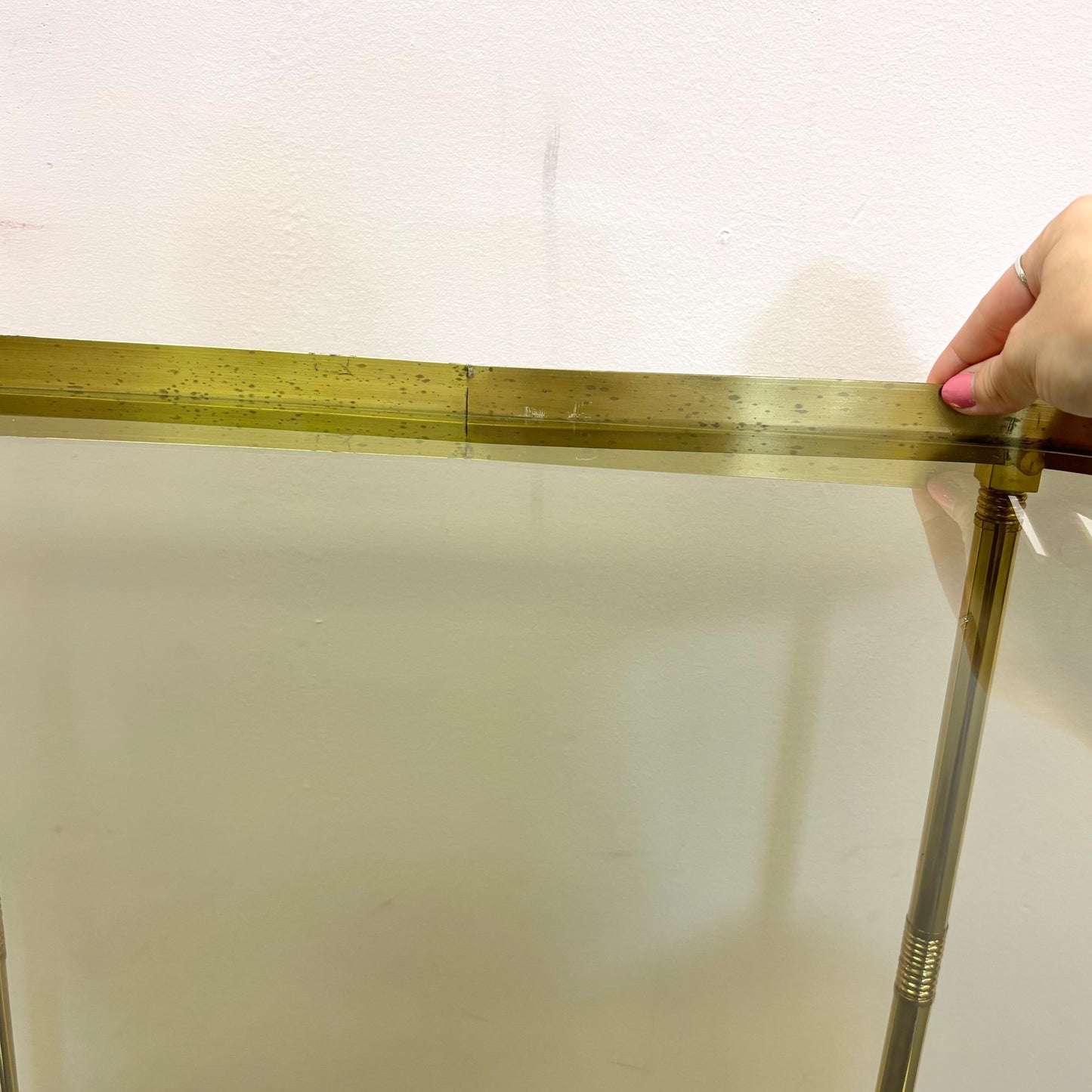 Vintage Oval Brass and Smoked Glass Rolling Bar Cart