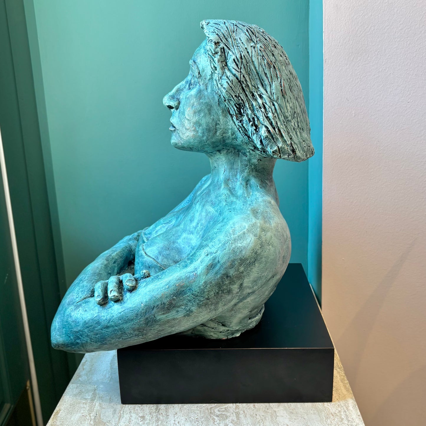Vintage Painted Terracotta Woman Bust Sculpture