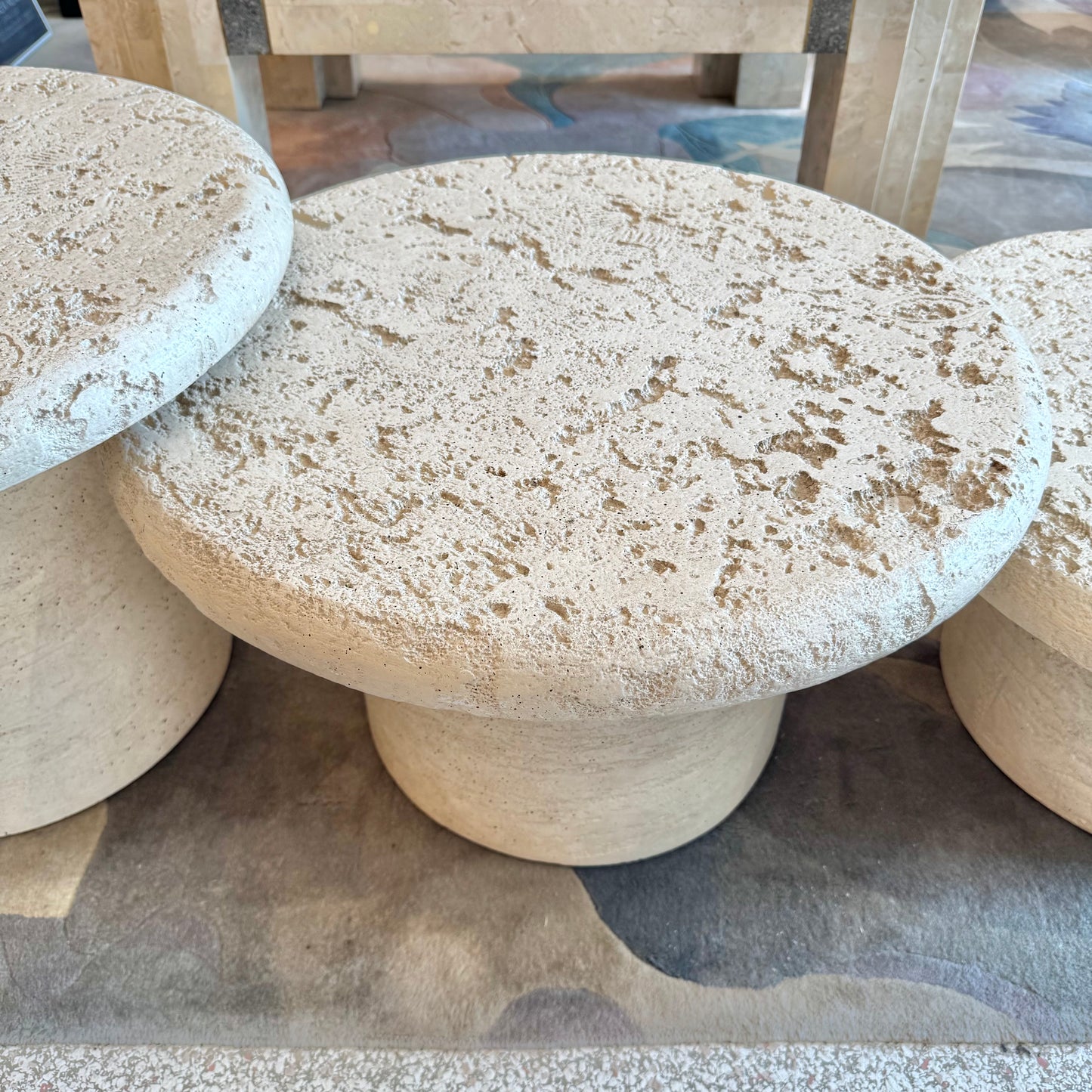 Set of 3 Vintage Faux Travertine Nesting Mushroom Tables