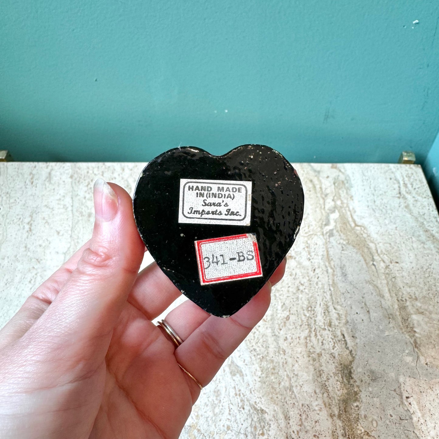 Vintage Hand Painted Cat Heart Box