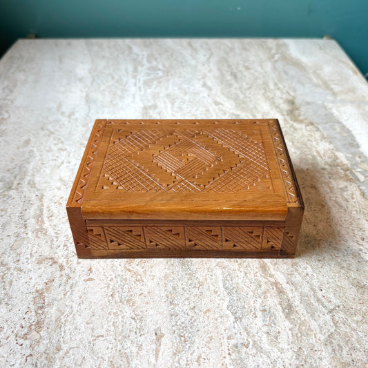 Vintage Etched Wooden Trinket Box