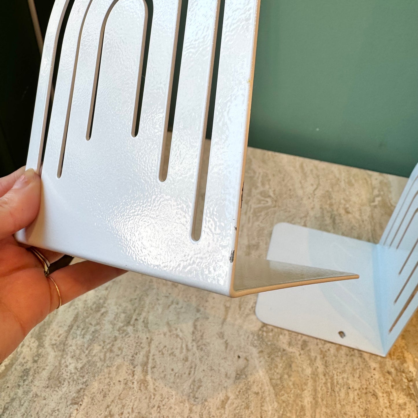 Pair of Vintage White Spectrum Arch Metal Bookends