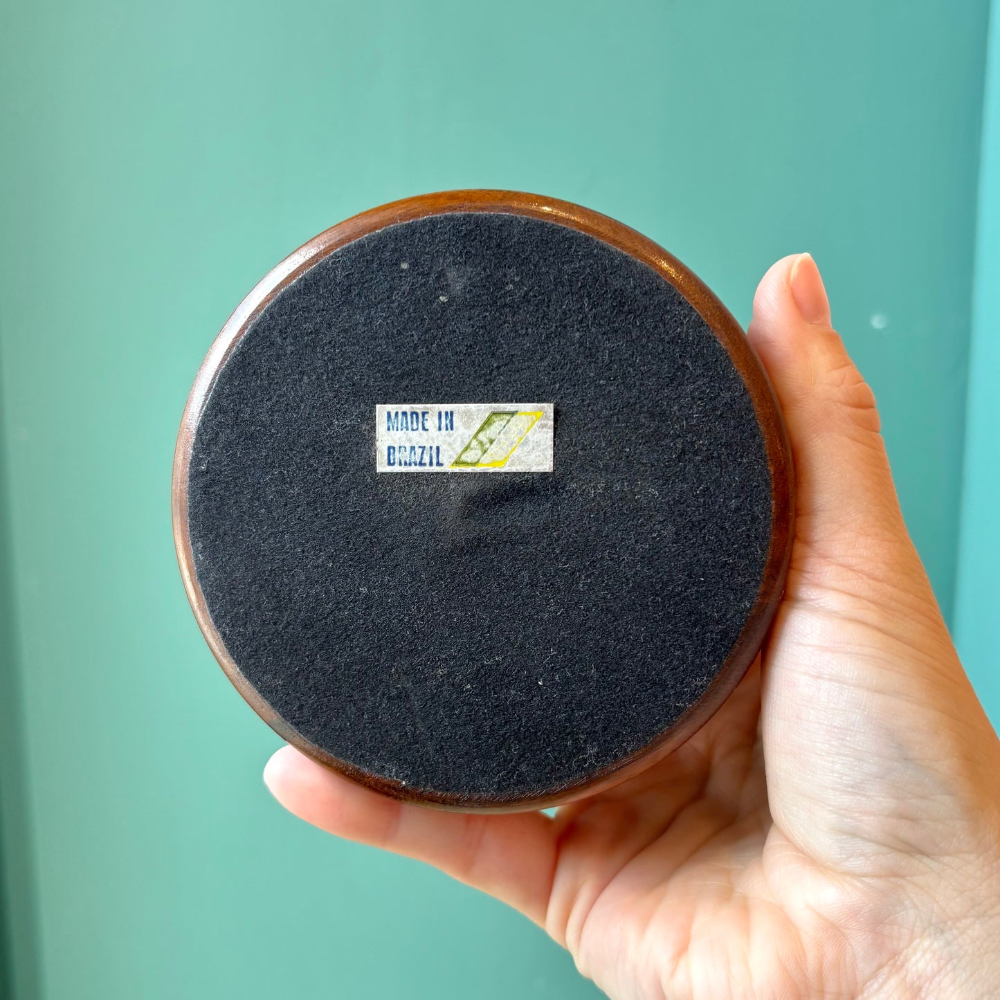 Vintage Circular Wood Box with Geode Lid