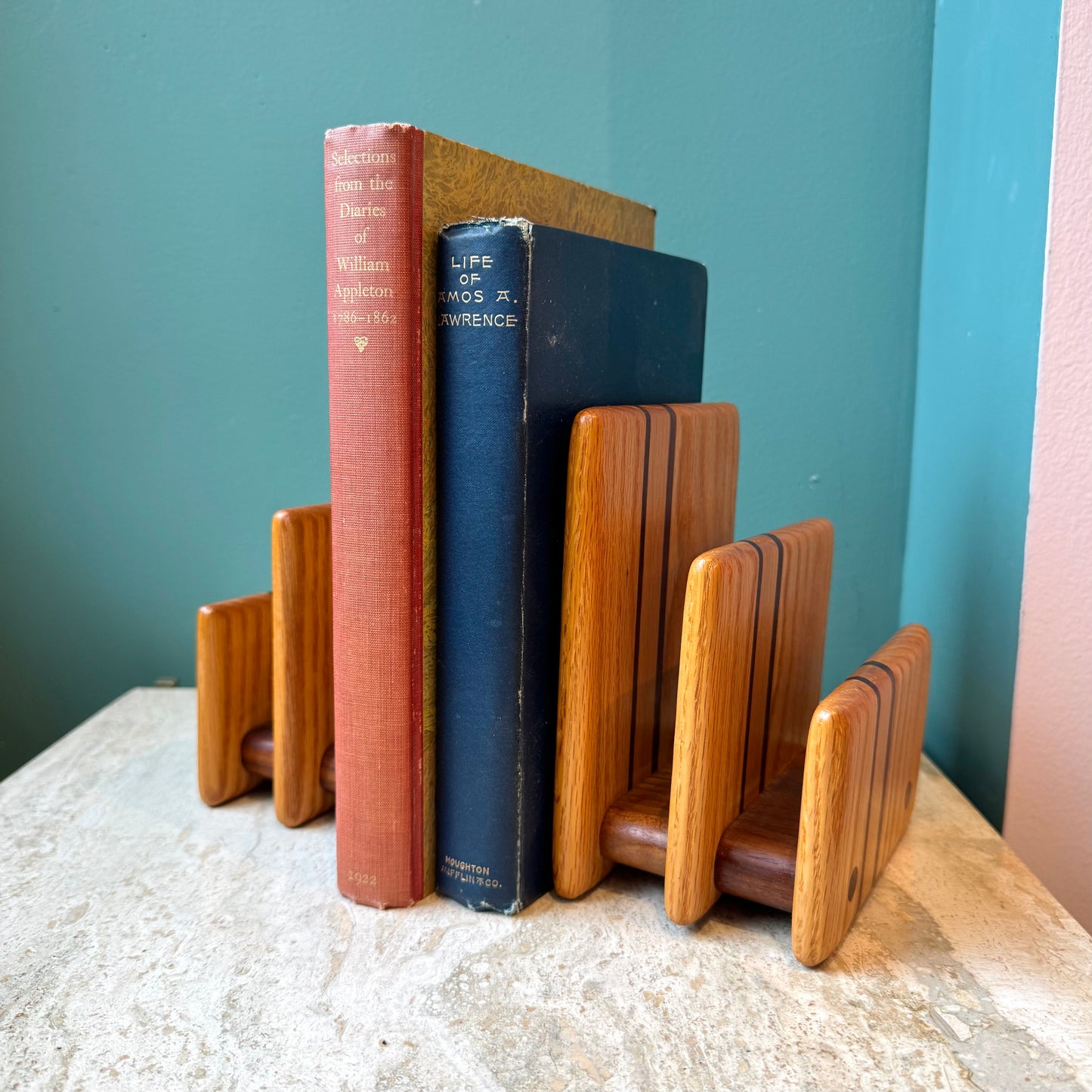 Pair of Mid Century Teak and Walnut Desk Organizer Bookends