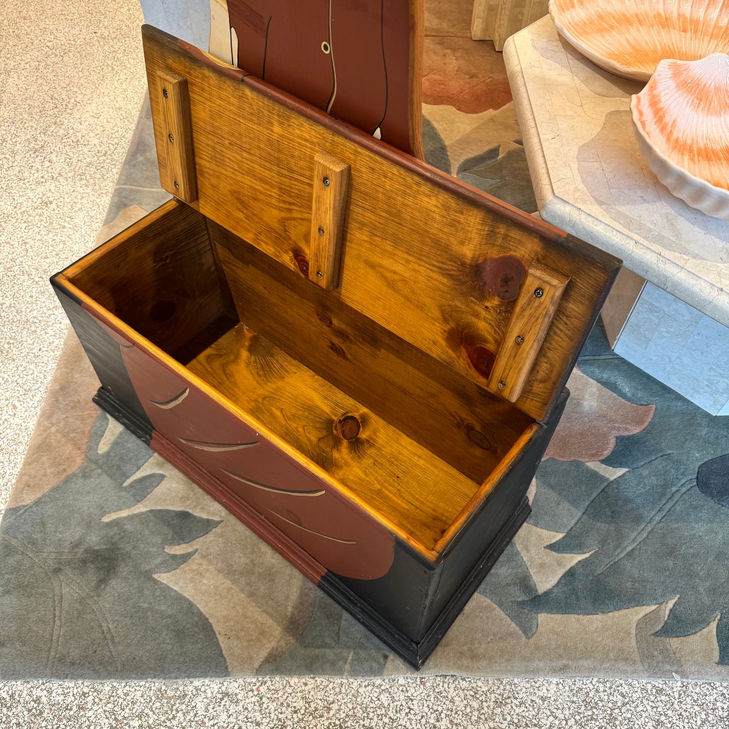 Vintage 1980's Art Deco Lady Wooden Bench Chest
