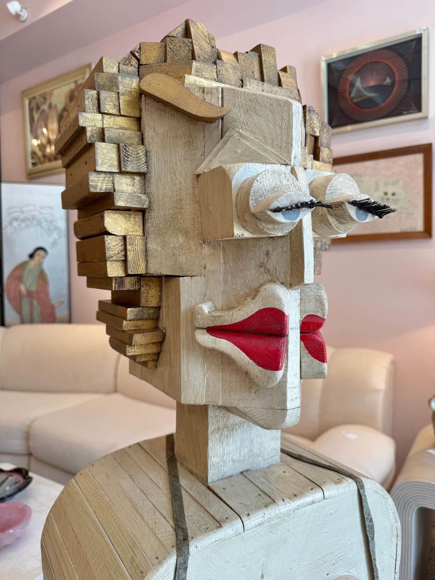Vintage Marilyn Monroe Wooden Sculpture Part of the 'Hero Heads' Series by Martin Miller