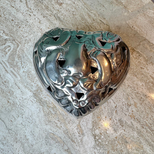 Vintage Silver Plated Heart Shaped Box (as is)