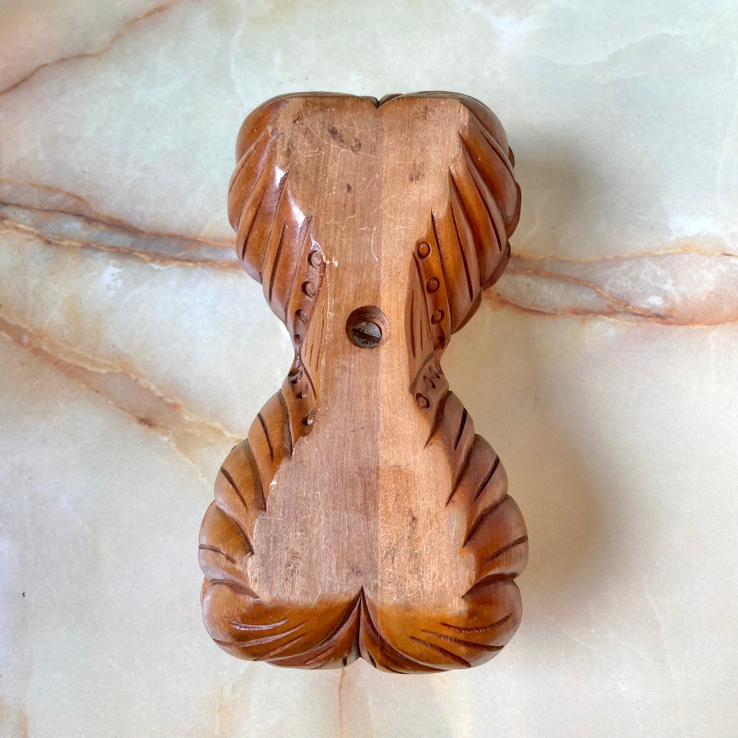 Vintage Hand Carved Wooden Swivel Top Box