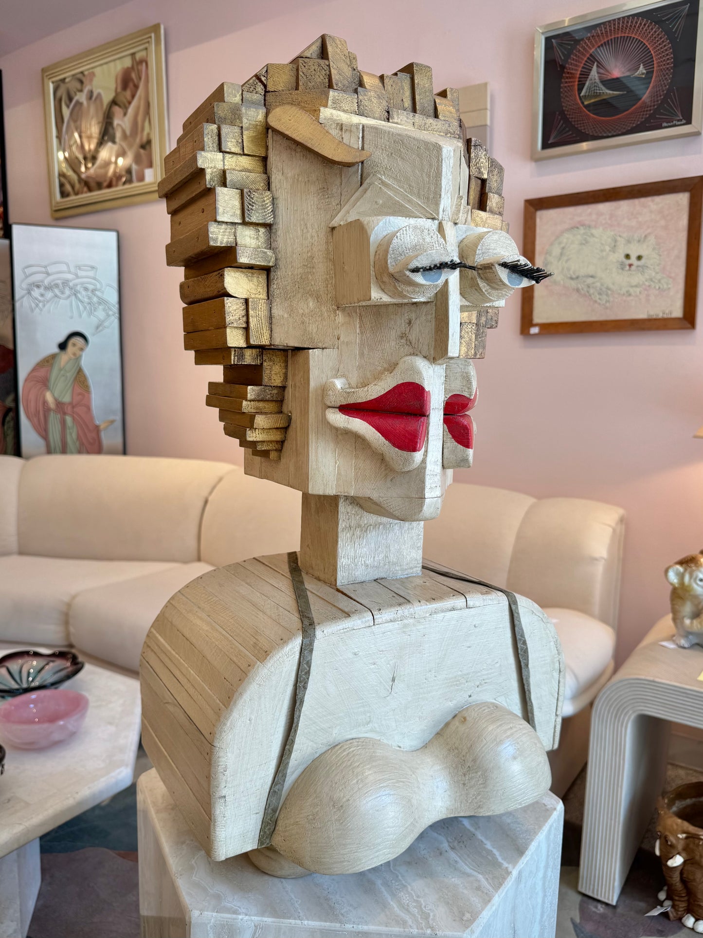 Vintage Marilyn Monroe Wooden Sculpture Part of the 'Hero Heads' Series by Martin Miller