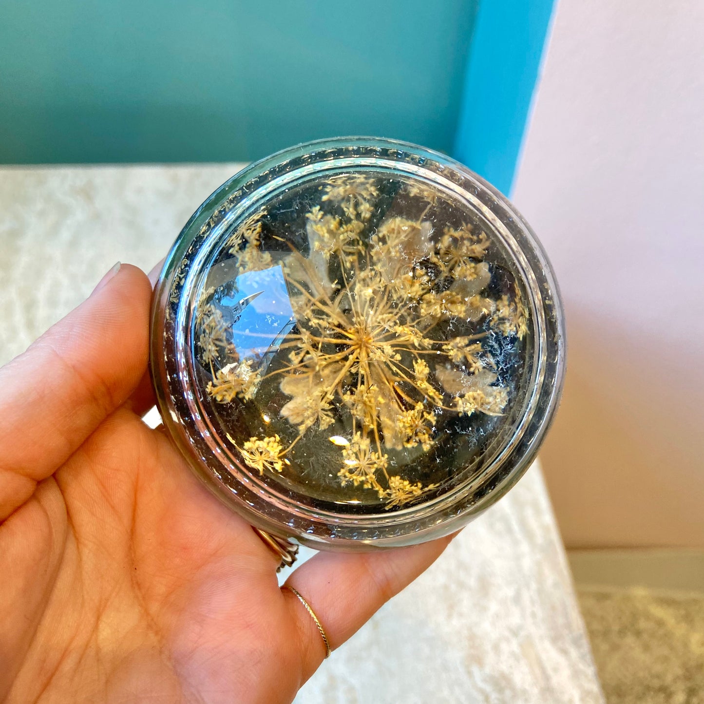 Vintage Dried Flower Magnified Glass Dome Paperweight