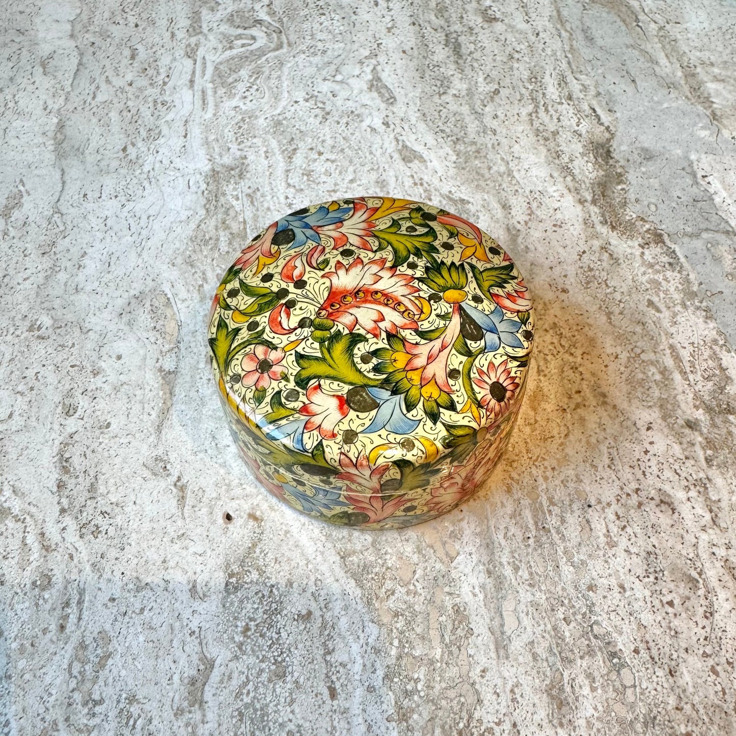 Vintage Paper Mache Floral Trinket Box