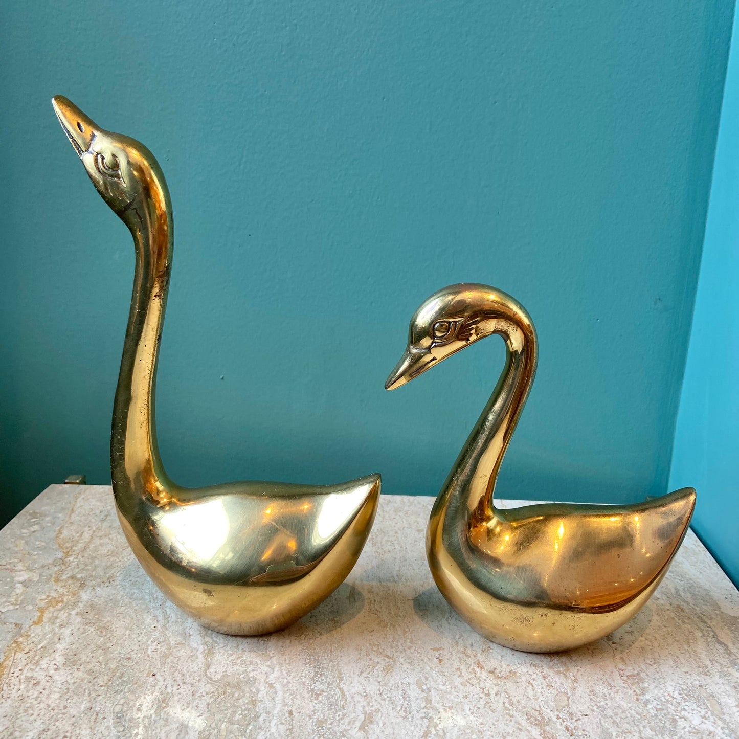 Pair of Vintage Brass Swan Statues