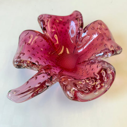 Vintage Pink Clover Leaf Murano Glass Bowl
