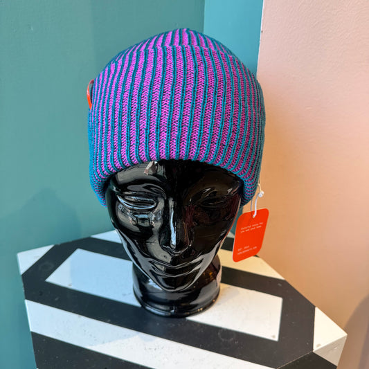 Rib Knit Beanie: Teal Magenta
