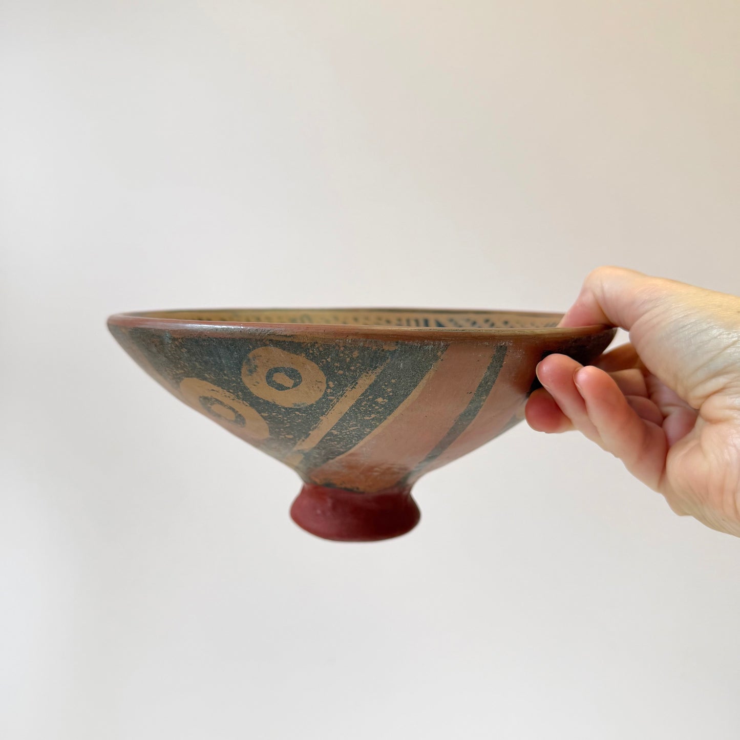 Vintage Handcrafted Ecuadorian Mucawa Pedestal Base Clay Bowl