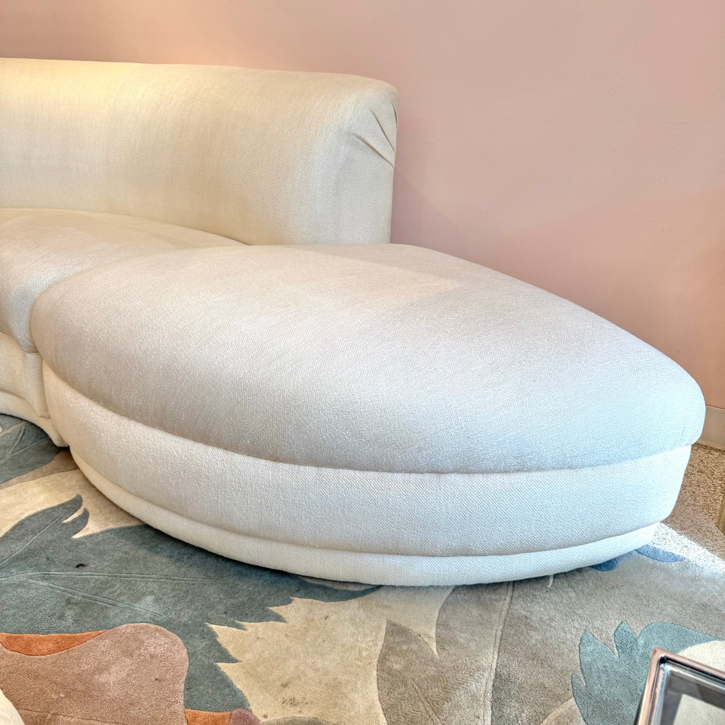 Vintage Three Piece Serpentine Ivory Sectional Sofa