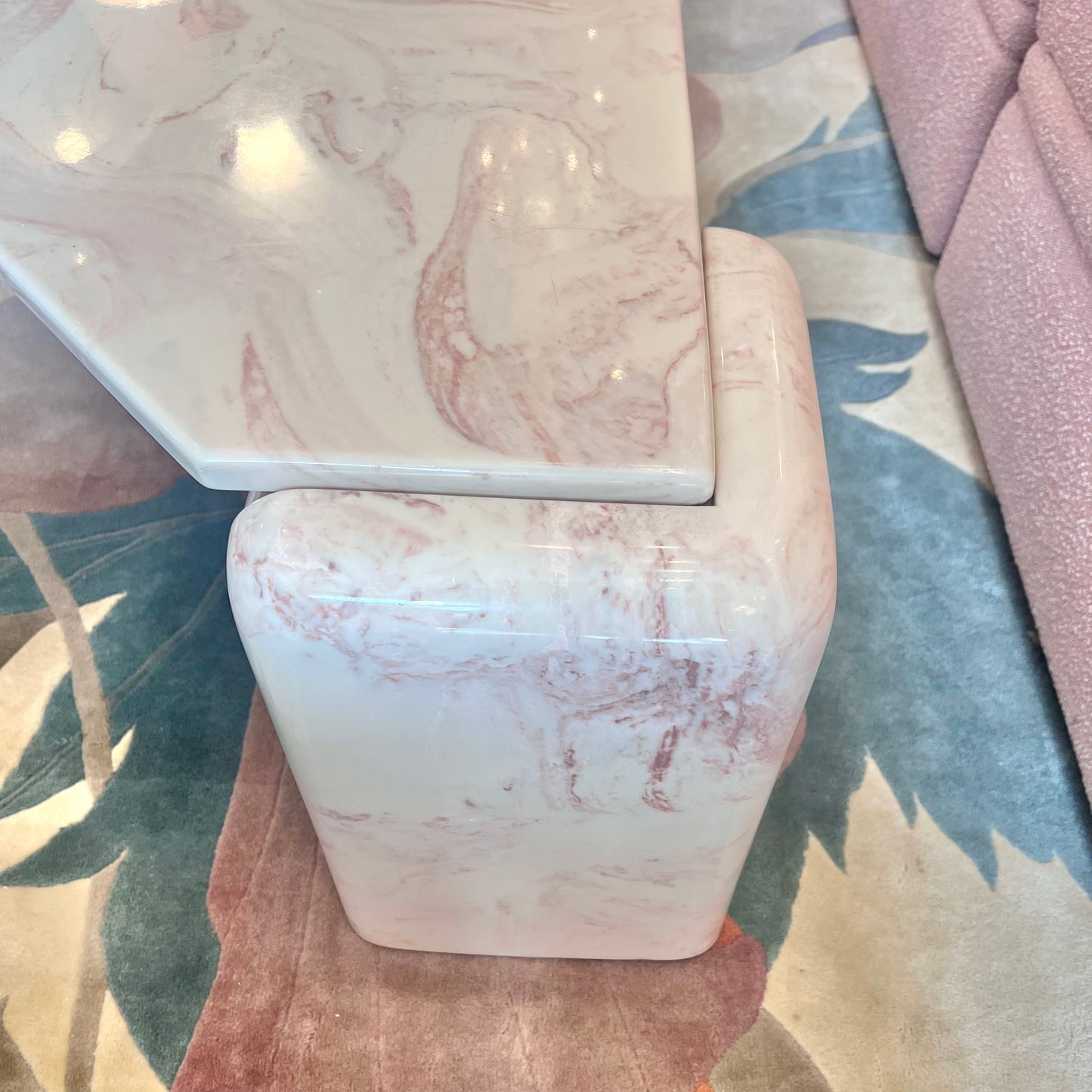 1980’s Triangular Postmodern Pink Marble Resin Coffee Table
