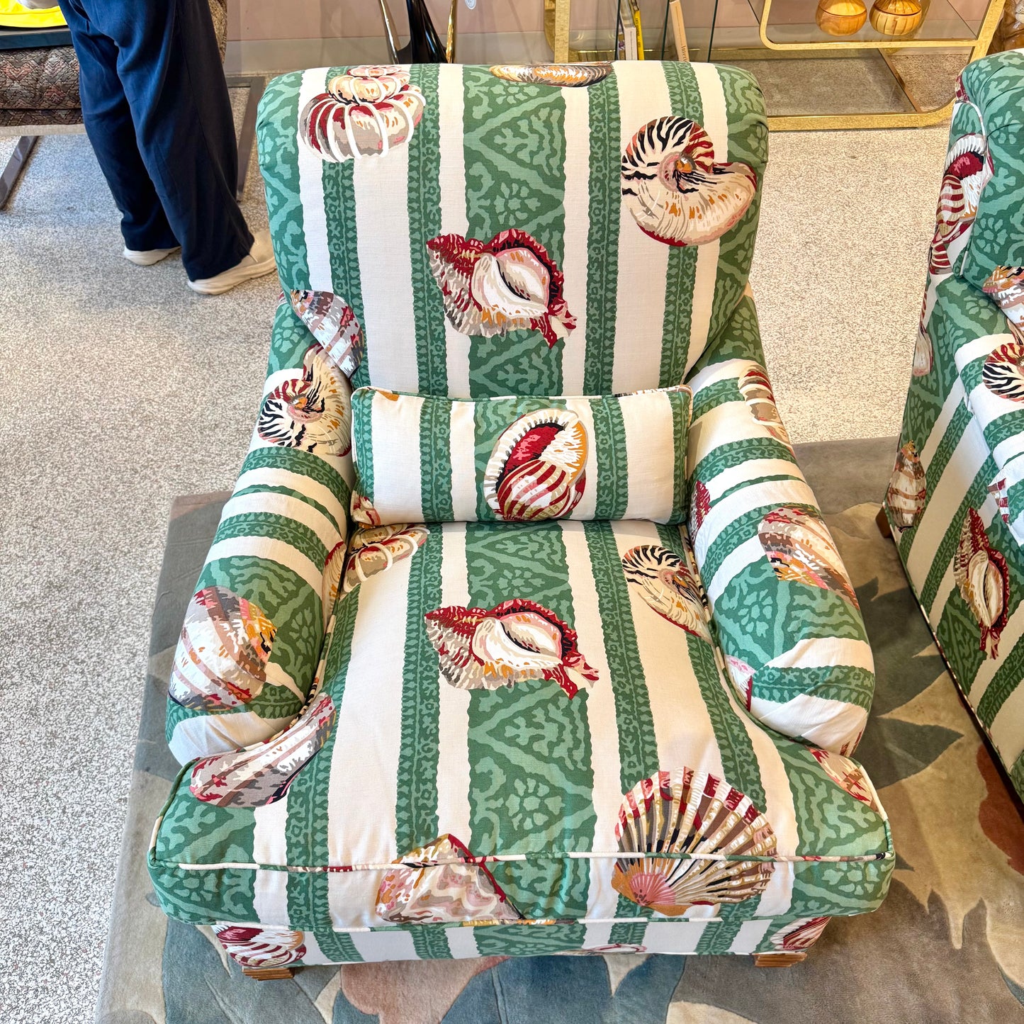 Vintage Green Stripe Shell Upholstered Armchair/item