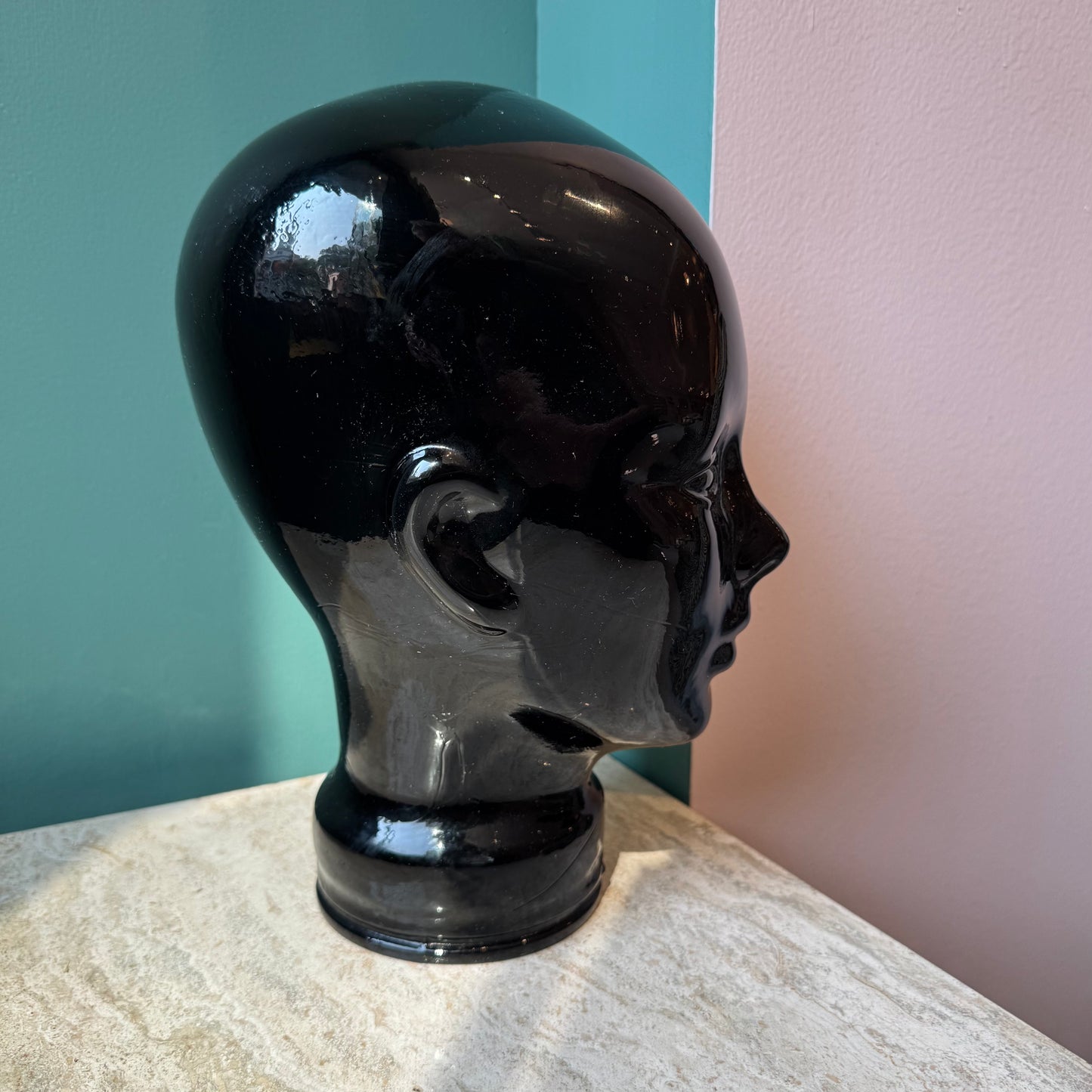 Vintage Black Glass Mannequin Head