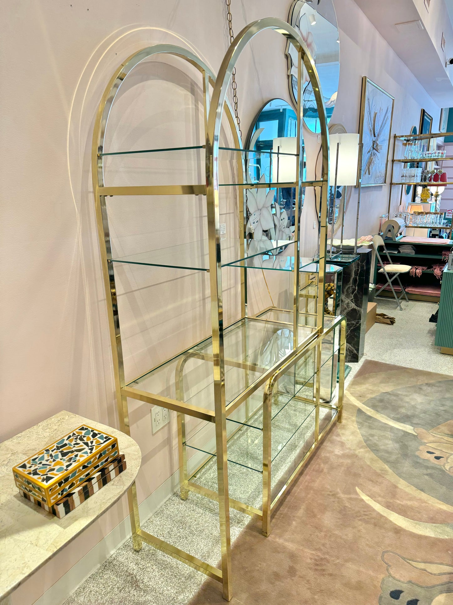 Vintage 1985 Arched Brass and Glass Etagere by DIA