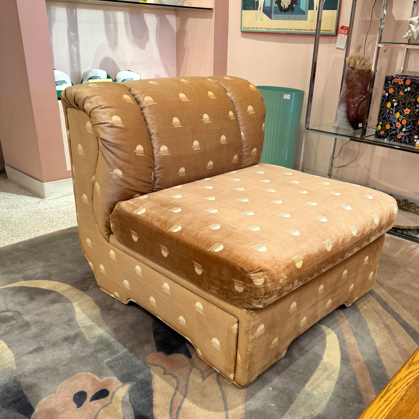 Vintage Champagne Velvet Slipper Chair by Carson's