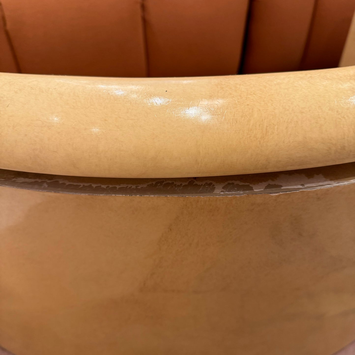 Vintage Round Coffee Table with Half Moon Faux Goatskin Base
