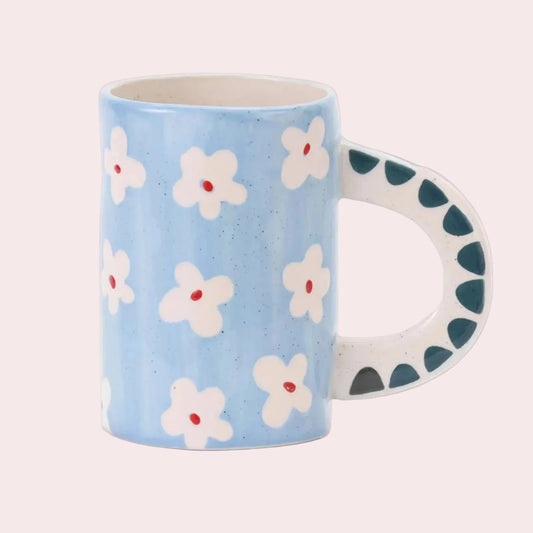 Blue Floral Handmade Ceramic Coffee Mug