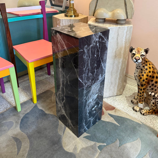 Vintage Square Black and White Faux Marble Pedestal 30”