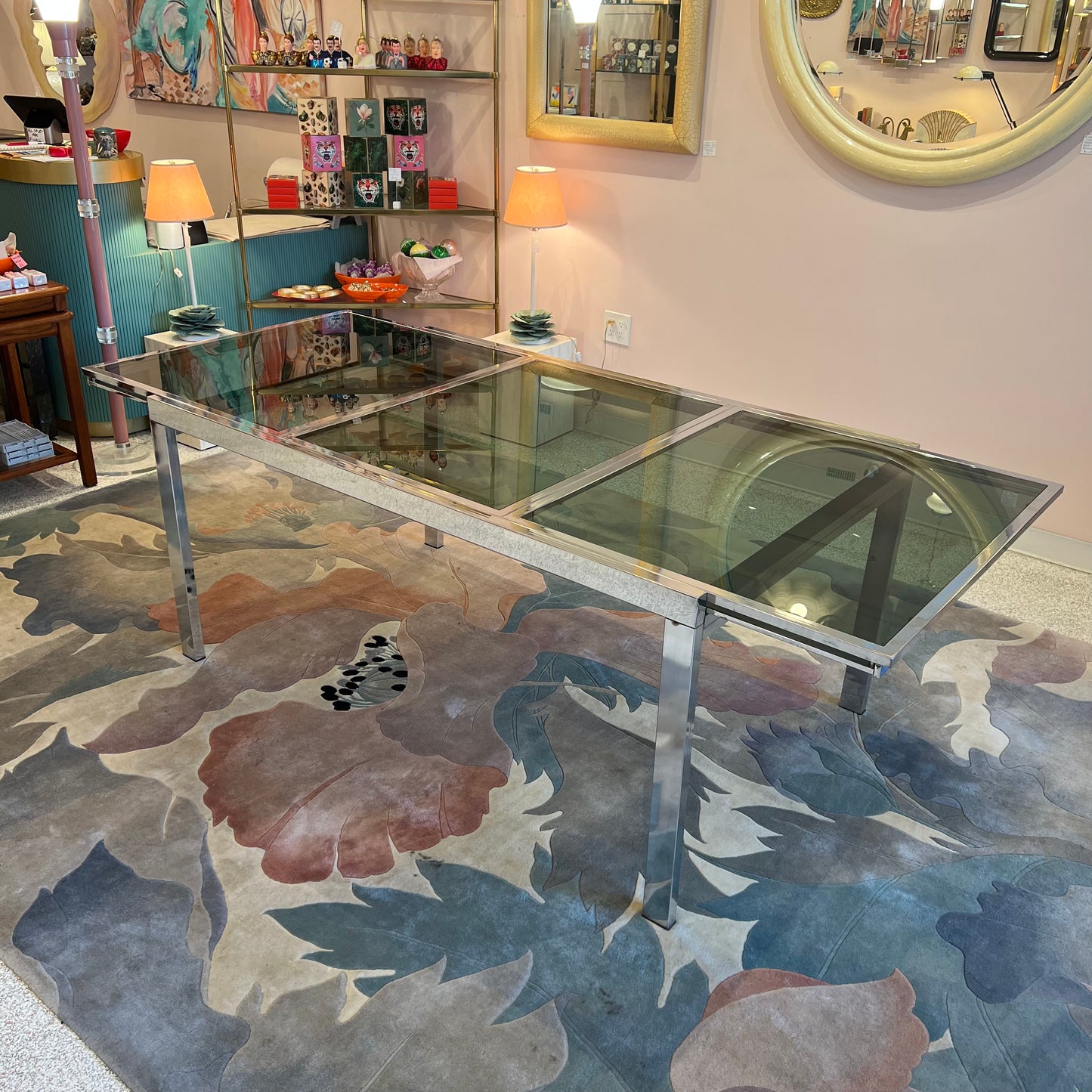 1980's Italian Extendable Chrome and Smoked Glass Dining Table