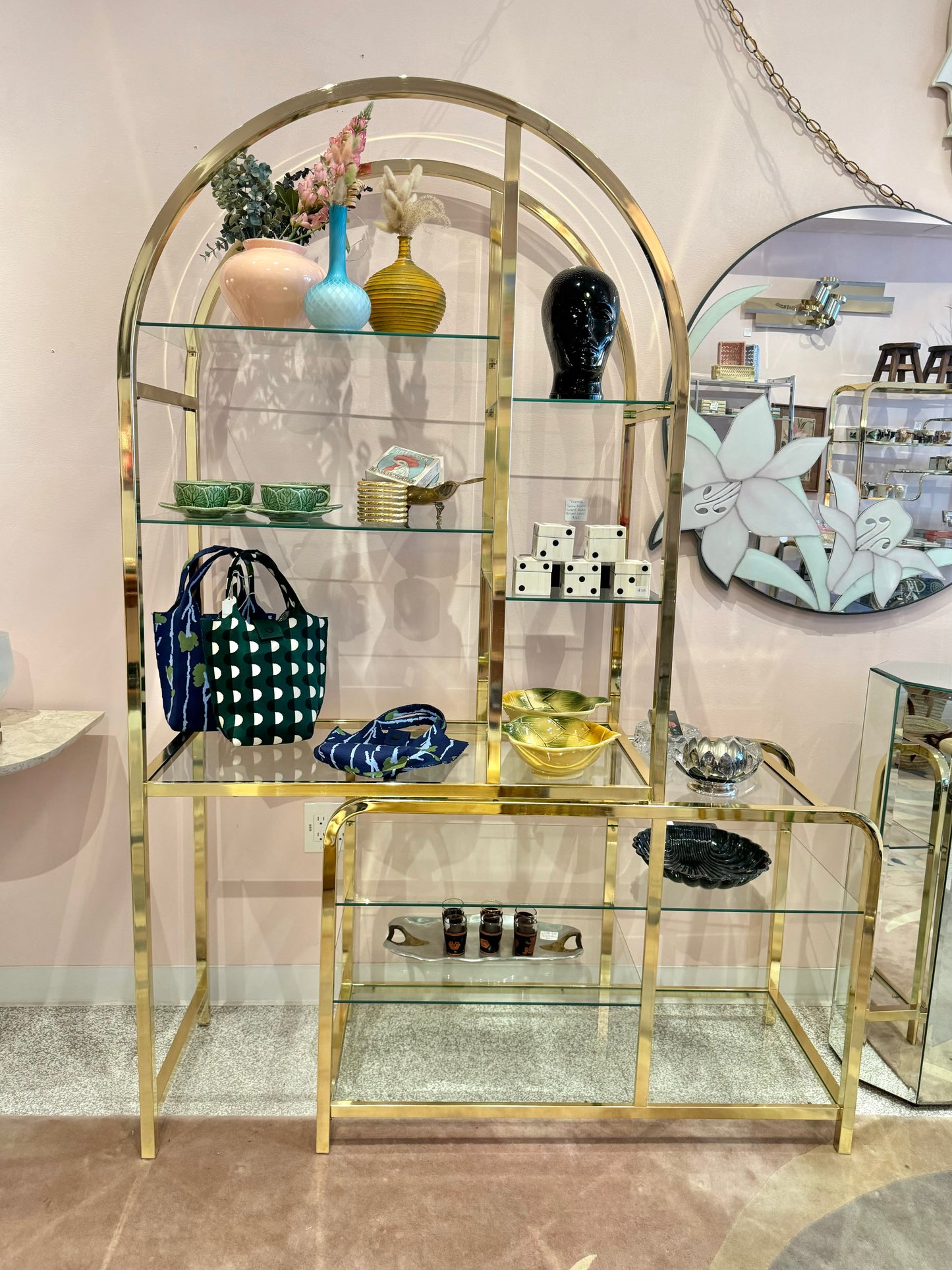 Vintage 1985 Arched Brass and Glass Etagere by DIA