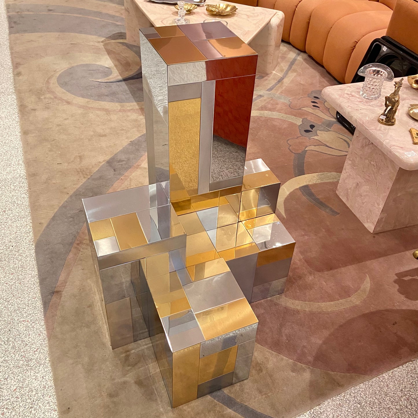 *ON HOLD. Vintage Paul Evans Style Mixed Metal 'Cityscape' Stepped Pedestal