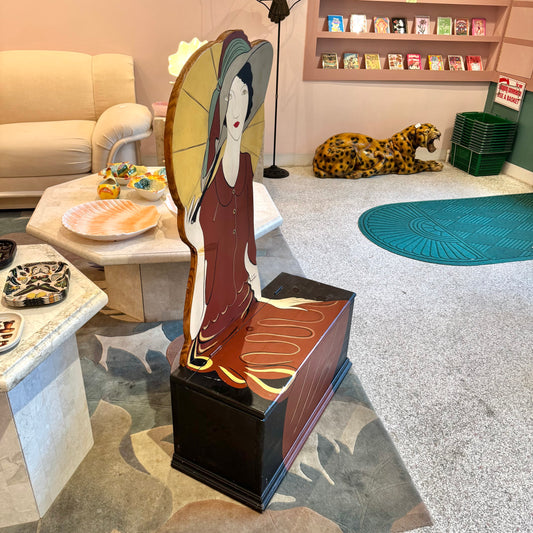 Vintage 1980's Art Deco Lady Wooden Bench Chest