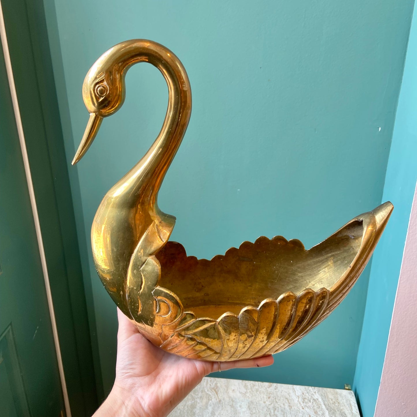 Vintage Brass Swan Planter
