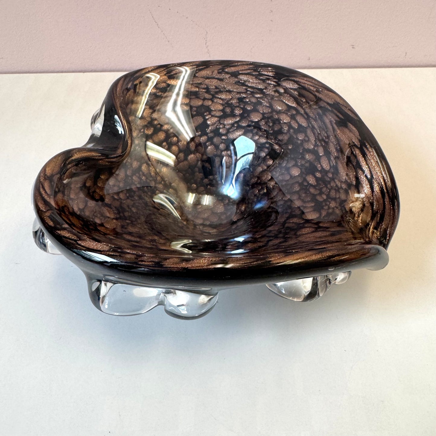 Vintage Black and Metallic Copper Murano Glass Bowl