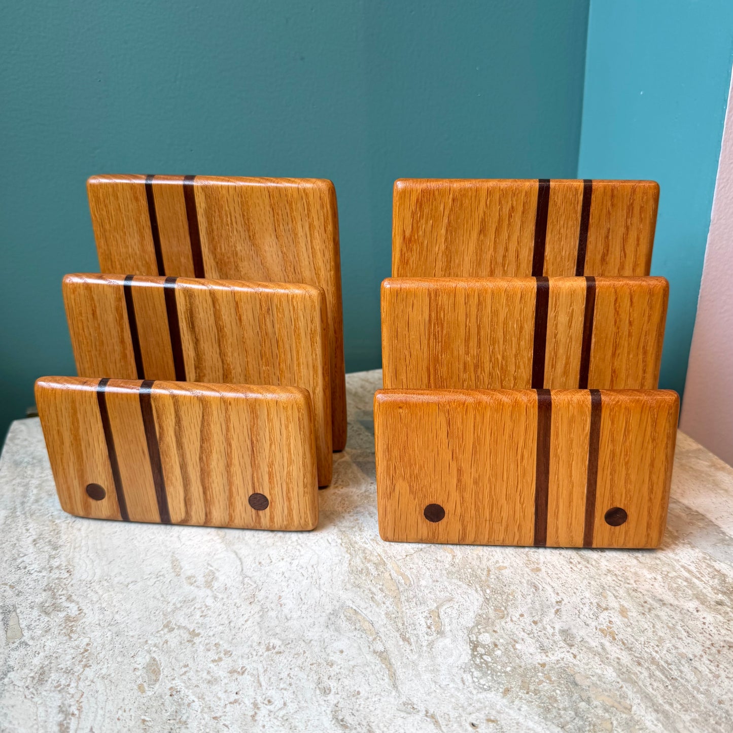 Pair of Mid Century Teak and Walnut Desk Organizer Bookends