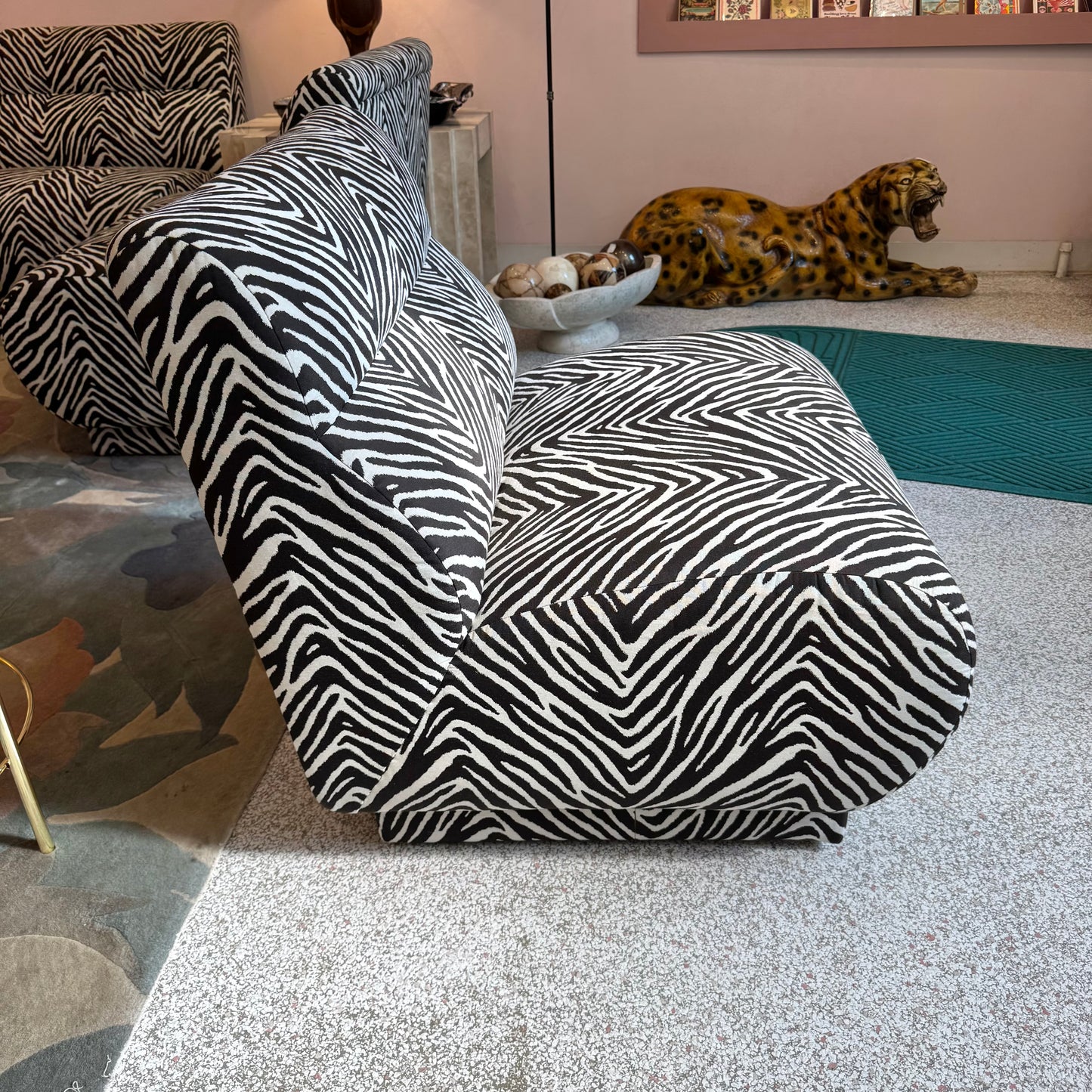 Vintage Zebra Modular Sectional Sofa/Slipper Chair Sold Per Piece