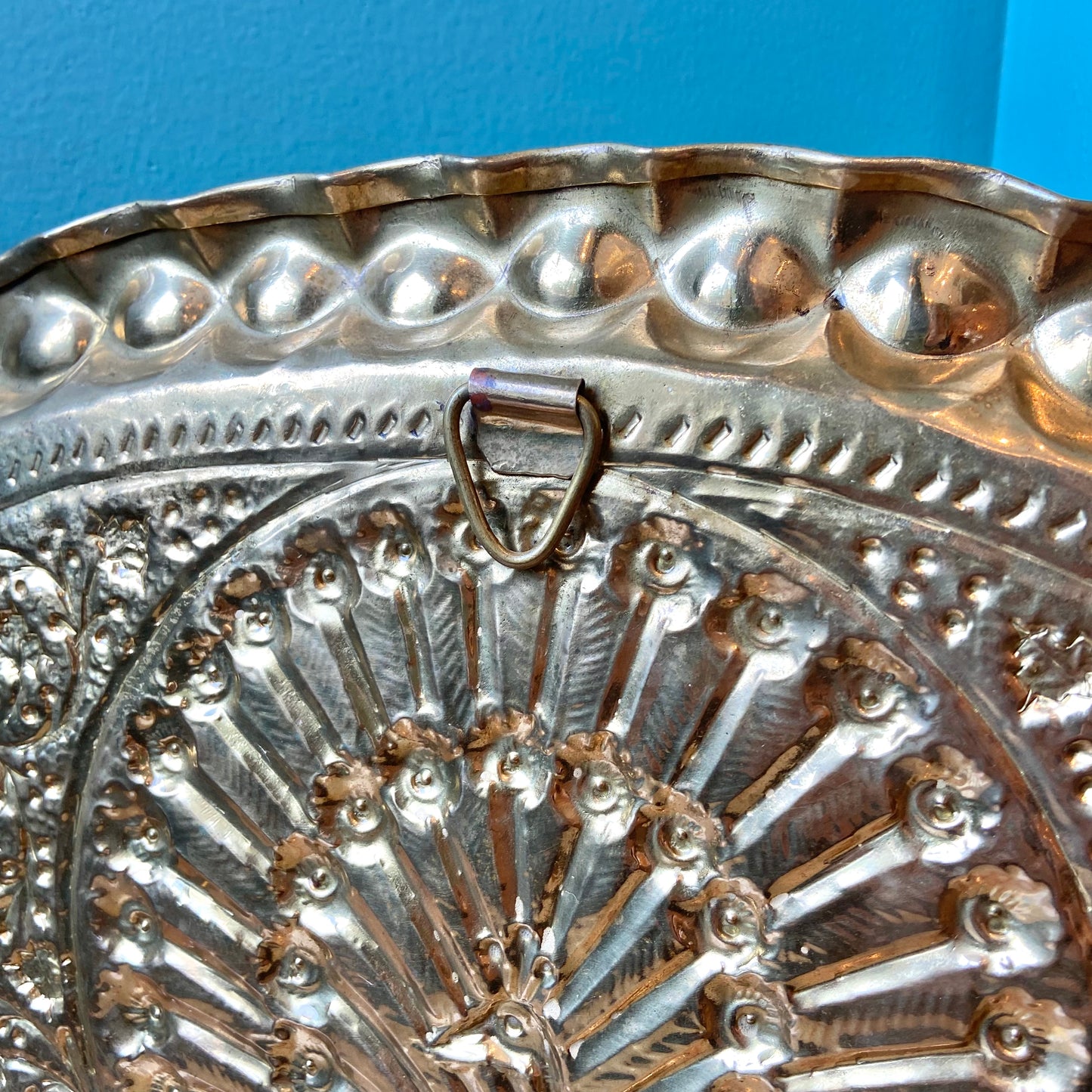 Vintage Brass Peacock Embossed Decorative Tray/Wall Hanging