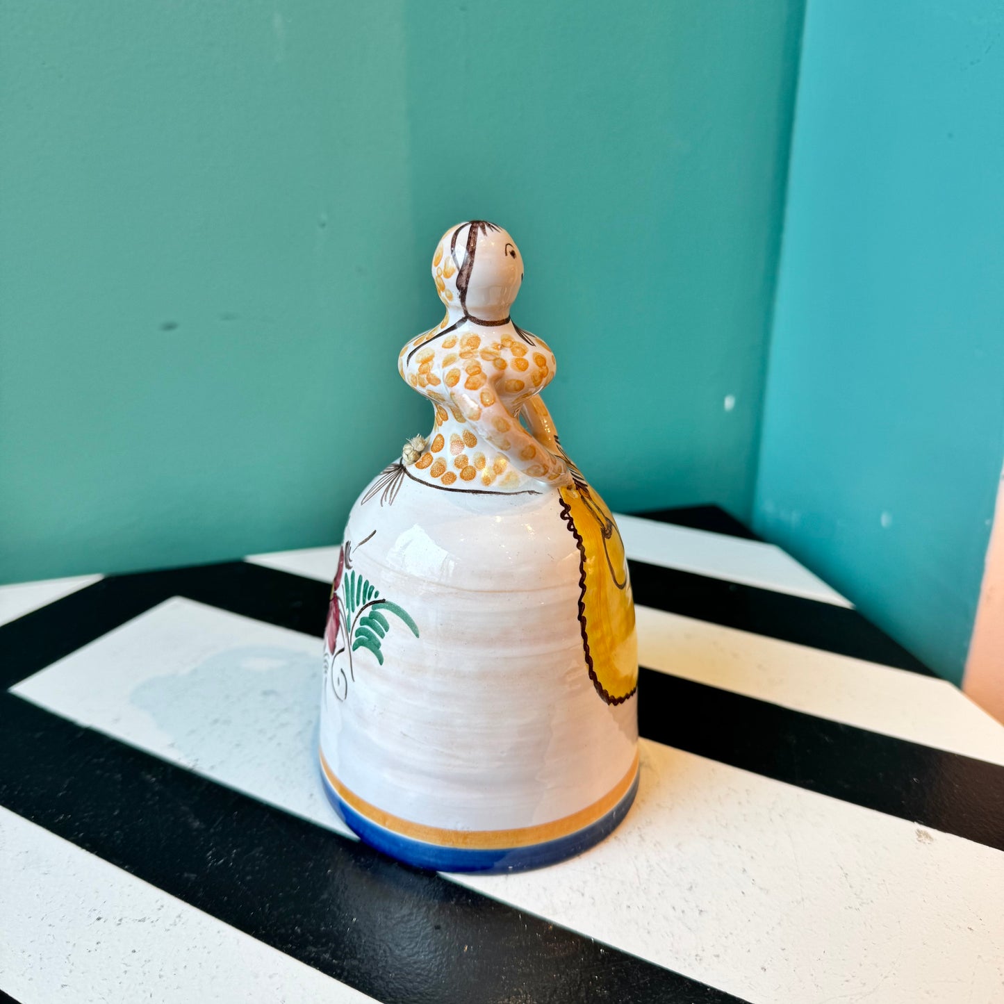 Vintage Lady Folk Pottery Art Dinner Bell